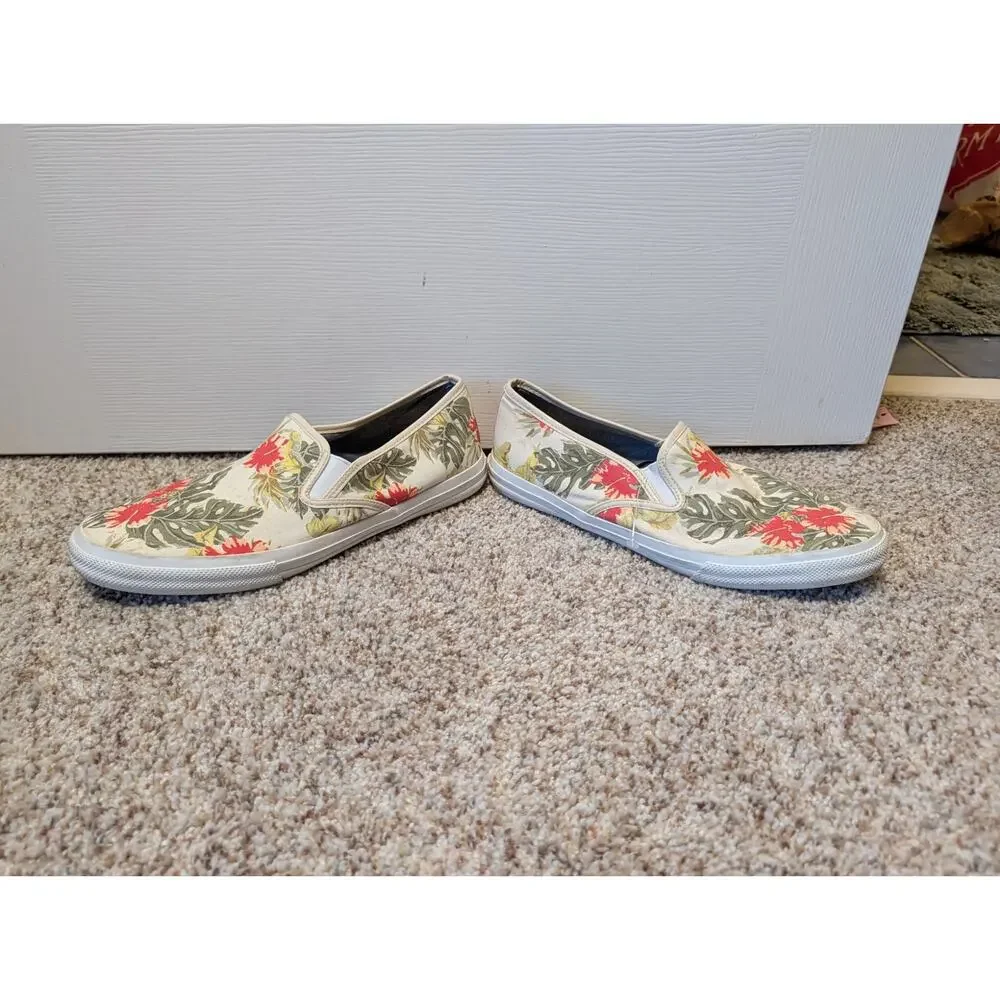 Talbots Jungle Hibiscus Canvas Slip On Sneakers Casual Shoes tropical Sz 9.5M